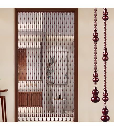 Amazon｜WENZHE ビーズカーテン 木 のれん タッセルドアカーテン